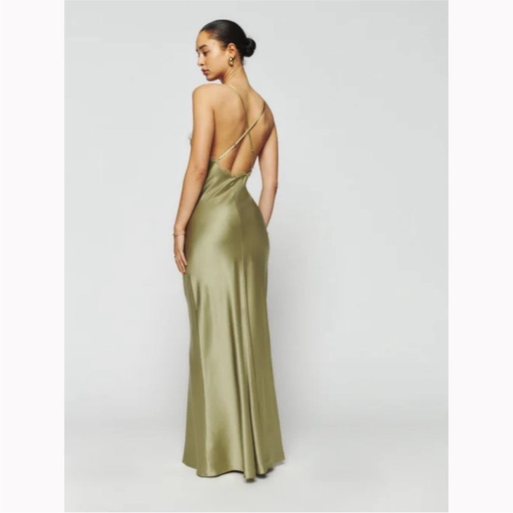 Reformation Silk Dress Green Maxi Lace NWT - Picture 4 of 7
